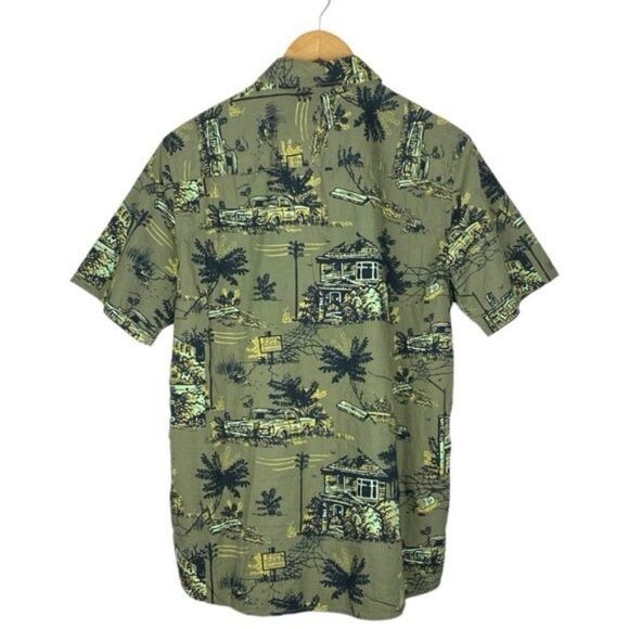 Cromwell mens Green Graphic Print Short Sleeve Button Down Shirt US M - Picture 2 of 7